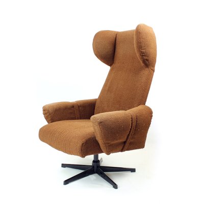 Mid-Century Wing Swivel Chair in Brown Fabric, Former Czechoslovakia, 1960s-UL-1546502