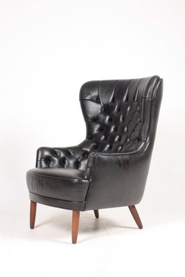 MId-Century Wingback Chair in Patinated Leather, Denmark, 1950s-FK-694939