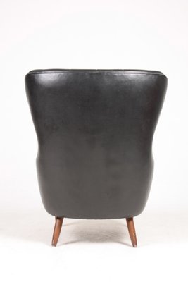 MId-Century Wingback Chair in Patinated Leather, Denmark, 1950s-FK-694939