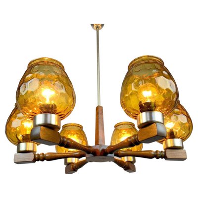 Mid-Century Wood and Glass Chandelier, 1970s-TZ-1017905