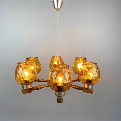 Mid-Century Wood and Glass Chandelier, 1970s-TZ-1017905