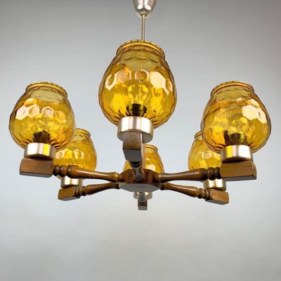 Mid-Century Wood and Glass Chandelier, 1970s-TZ-1017905