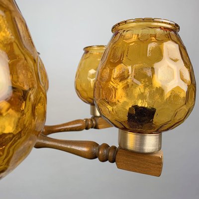 Mid-Century Wood and Glass Chandelier, 1970s-TZ-1017905