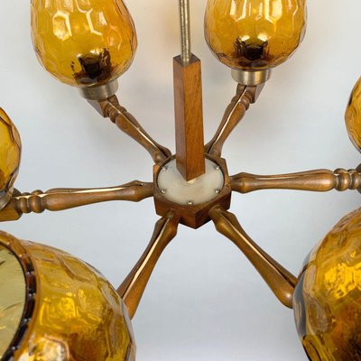 Mid-Century Wood and Glass Chandelier, 1970s-TZ-1017905