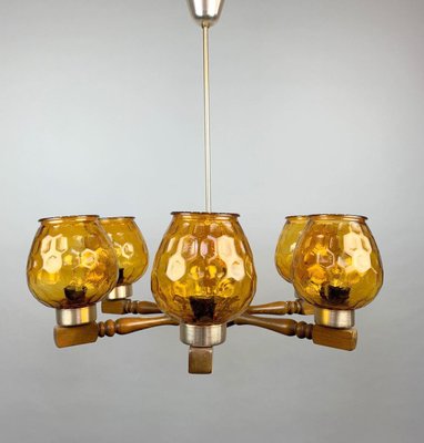 Mid-Century Wood and Glass Chandelier, 1970s-TZ-1017905