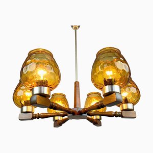 Mid-Century Wood and Glass Chandelier, 1970s-TZ-1017905