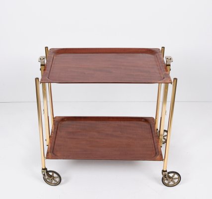 Mid-Century Wood and Golden Aluminium Foldable Bar Cart, 1950-JDR-1125455