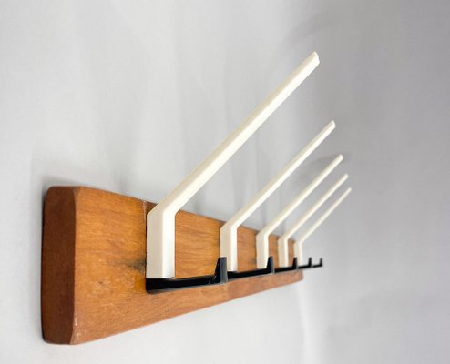 Mid-Century Wood and Plastic Wall Coat Rack, 1970s-TZ-1757300