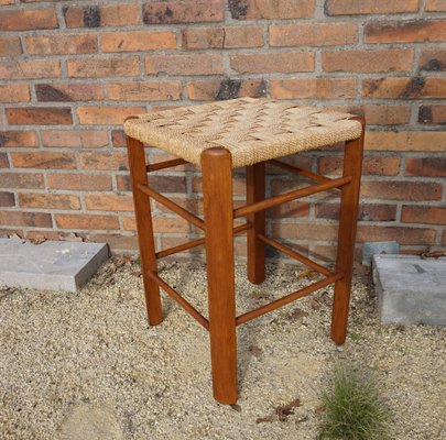 Mid-Century Wood and Rope Stool, 1960s-EA-1445236