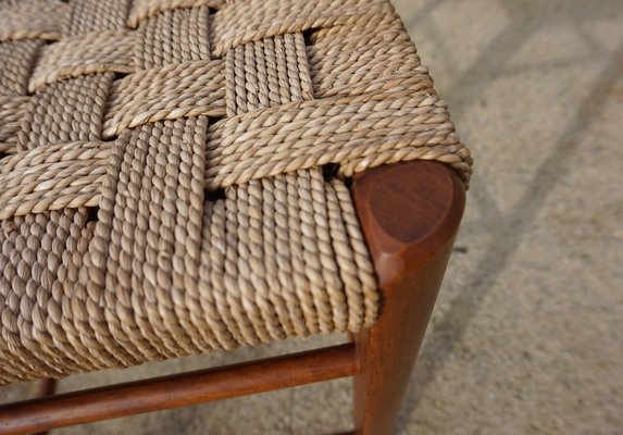 Mid-Century Wood and Rope Stool, 1960s-EA-1445236