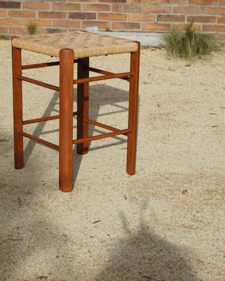 Mid-Century Wood and Rope Stool, 1960s-EA-1445236