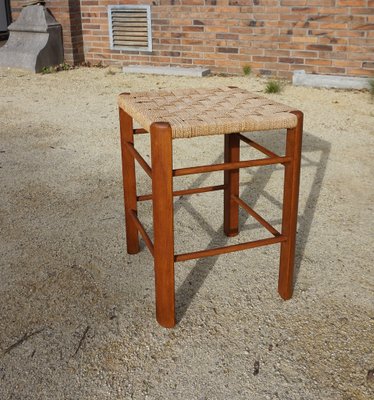 Mid-Century Wood and Rope Stool, 1960s-EA-1445236