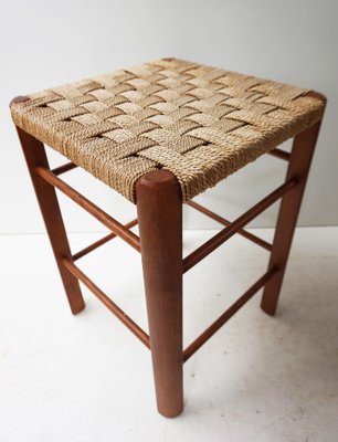 Mid-Century Wood and Rope Stool, 1960s-EA-1445236