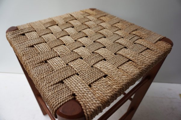 Mid-Century Wood and Rope Stool, 1960s-EA-1445236