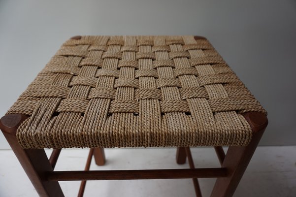 Mid-Century Wood and Rope Stool, 1960s-EA-1445236