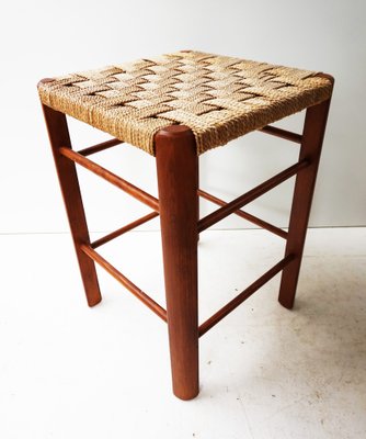 Mid-Century Wood and Rope Stool, 1960s-EA-1445236