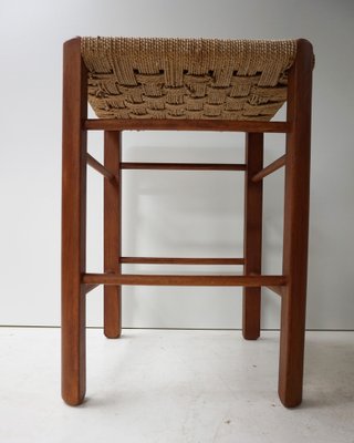 Mid-Century Wood and Rope Stool, 1960s-EA-1445236