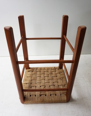 Mid-Century Wood and Rope Stool, 1960s-EA-1445236