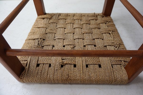 Mid-Century Wood and Rope Stool, 1960s-EA-1445236