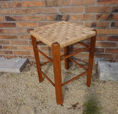 Mid-Century Wood and Rope Stool, 1960s-EA-1445236