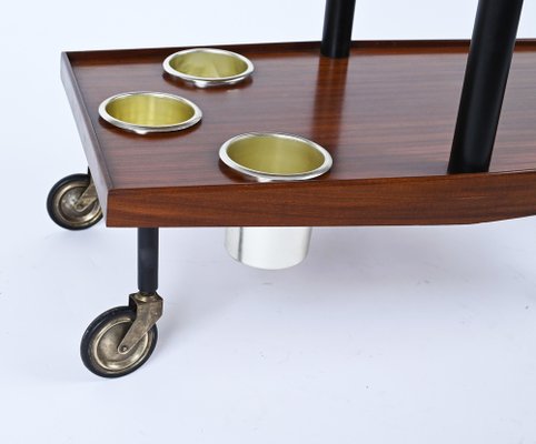 Mid-Century Wood, Brass and Enameled Metal Serving Bar Cart and Bottle Holder, 1960-JDR-1234451