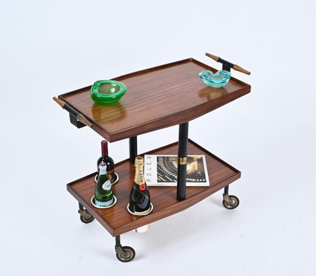 Mid-Century Wood, Brass and Enameled Metal Serving Bar Cart and Bottle Holder, 1960-JDR-1234451