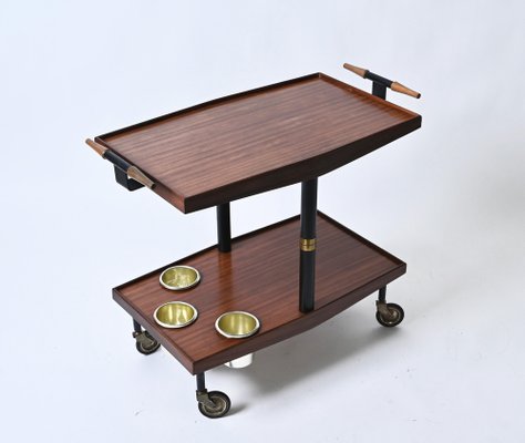 Mid-Century Wood, Brass and Enameled Metal Serving Bar Cart and Bottle Holder, 1960-JDR-1234451