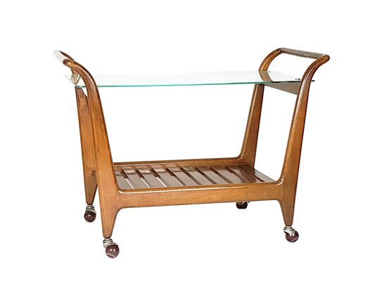 Mid-Century Wood Brass and Glass Trolley, 1950s-RD-2028879