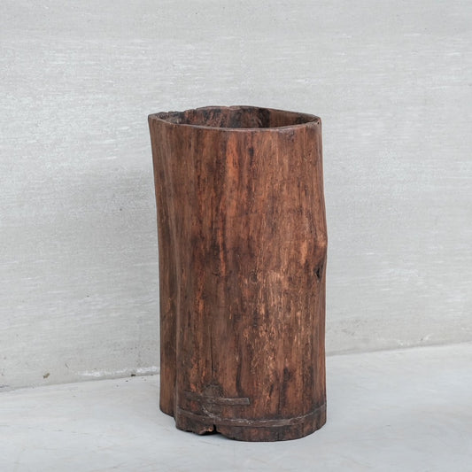 Mid-Century Wooden and Iron Tree Trunk Primitive Planter, 1950s