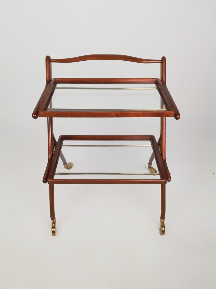 Mid-Century Wooden Bar Trolley with Removable Trays attributed to Cesare Lacca, Italy, 1950s