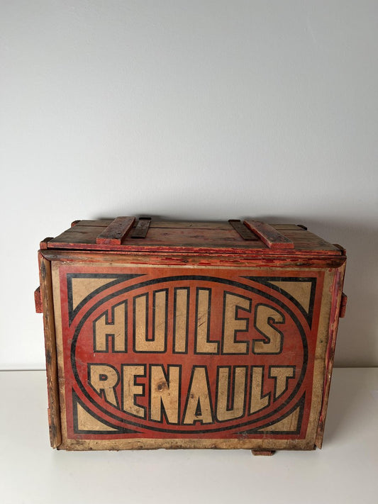 Mid-Century Wooden Box from Huiles Renault