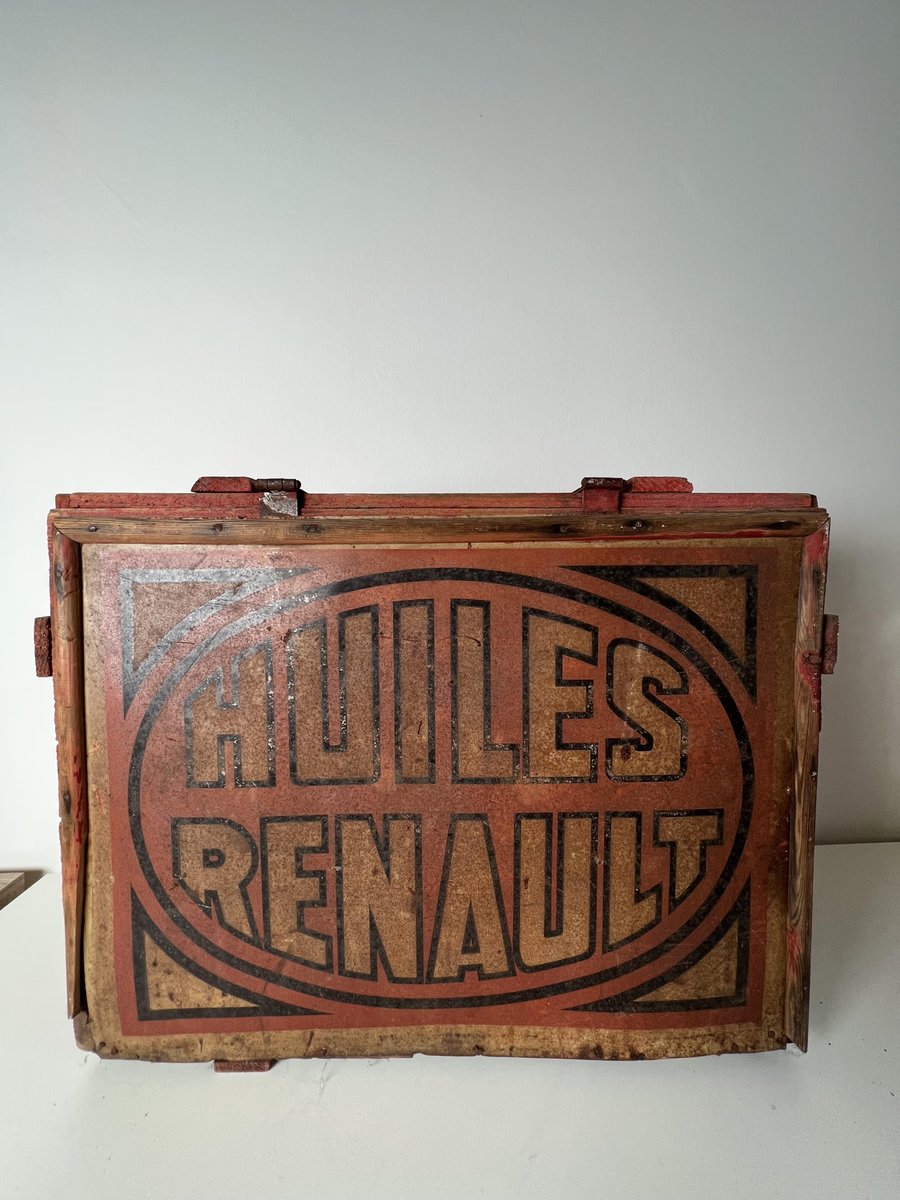 Mid-Century Wooden Box from Huiles Renault