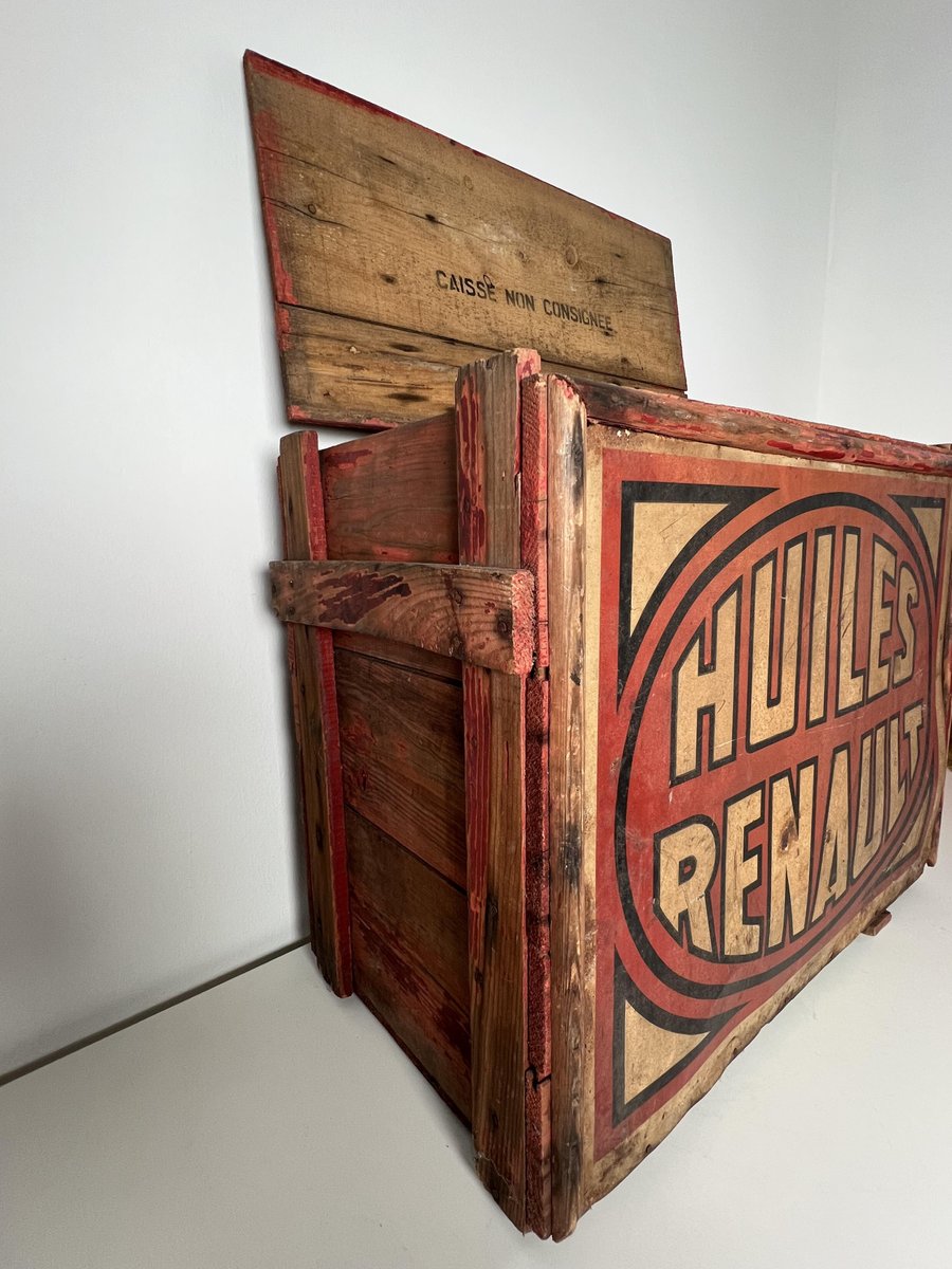 Mid-Century Wooden Box from Huiles Renault