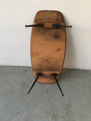 Mid-Century Wooden Coffee Table with Decorated Deer Run Pattern on Top & Black Painted Iron Legs, 1950s-GGK-702608