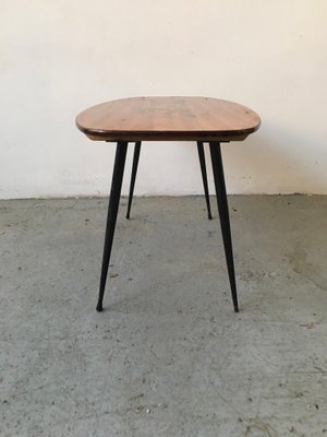 Mid-Century Wooden Coffee Table with Decorated Deer Run Pattern on Top & Black Painted Iron Legs, 1950s-GGK-702608