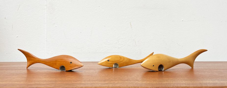 Mid-Century Wooden Fish Bottle Openers, 1960s, Set of 3-UAH-2020660