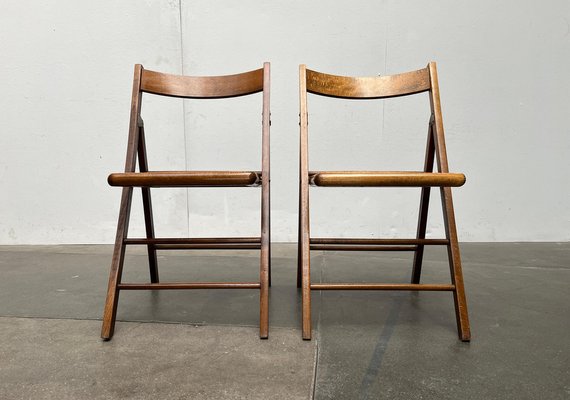 Mid-Century Wooden Folding Chairs with Viennese Wicker Seats, 1960s, Set of 2-UAH-1716577