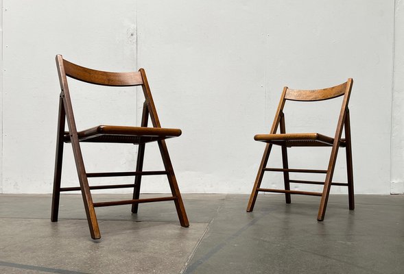 Mid-Century Wooden Folding Chairs with Viennese Wicker Seats, 1960s, Set of 2-UAH-1716577