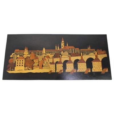 Mid-Century Wooden Illustration of Prague, 1950s-TZ-961277