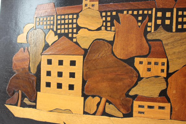 Mid-Century Wooden Illustration of Prague, 1950s-TZ-961277