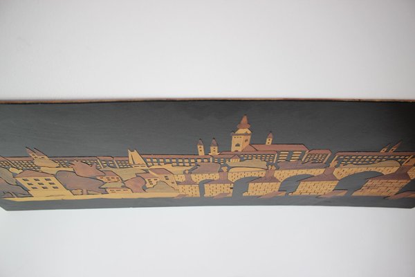 Mid-Century Wooden Illustration of Prague, 1950s-TZ-961277