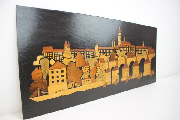 Mid-Century Wooden Illustration of Prague, 1950s-TZ-961277