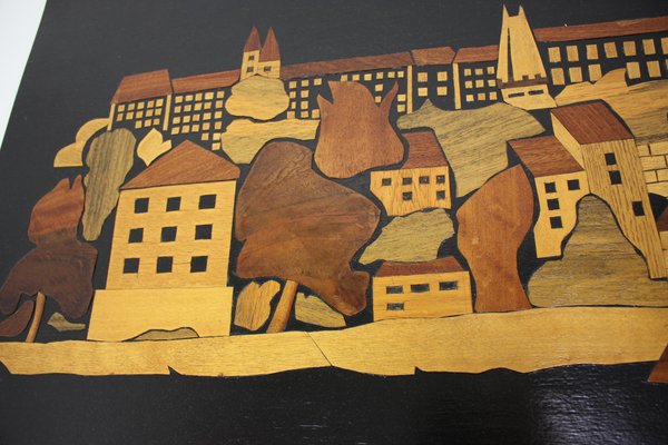 Mid-Century Wooden Illustration of Prague, 1950s-TZ-961277