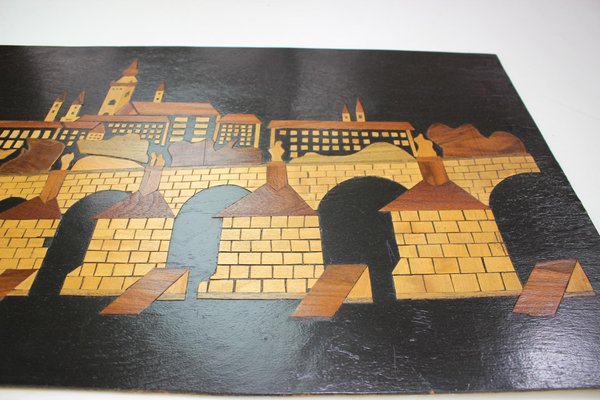 Mid-Century Wooden Illustration of Prague, 1950s-TZ-961277