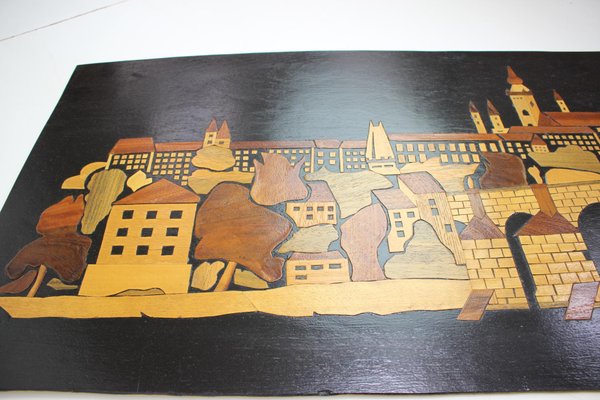 Mid-Century Wooden Illustration of Prague, 1950s-TZ-961277