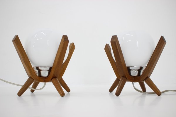 Mid-Century Wooden Rocket Table Lamps, 1970s, Set of 2-TZ-970503