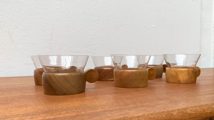 Mid-Century Wooden Tea Glasses, 1960s, Set of 5-UAH-1355308