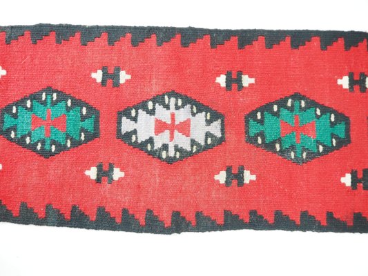 Mid-Century Wool Reversible Kilim Runner Rug in Brussels Style, 1960s-TZ-745594