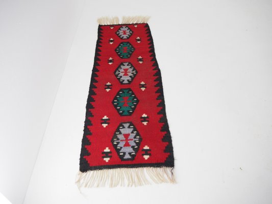 Mid-Century Wool Reversible Kilim Runner Rug in Brussels Style, 1960s-TZ-745594