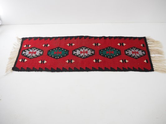 Mid-Century Wool Reversible Kilim Runner Rug in Brussels Style, 1960s-TZ-745594